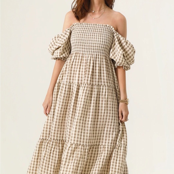 Taupe Gingham Dress